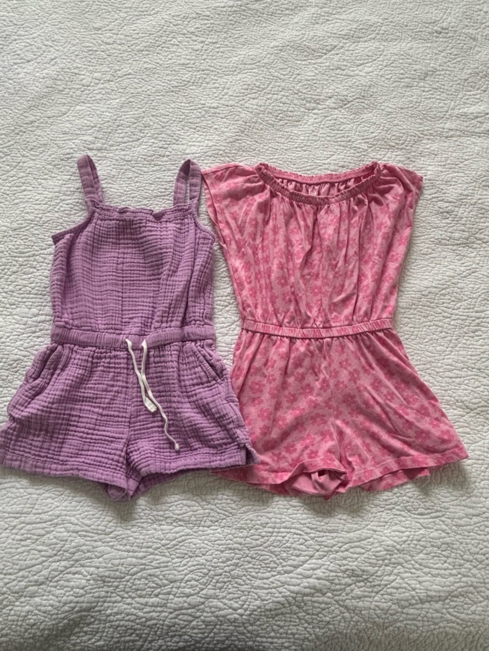 Girls' Lavender and Pink Romper Bundle - Soft Cotton size 6-7